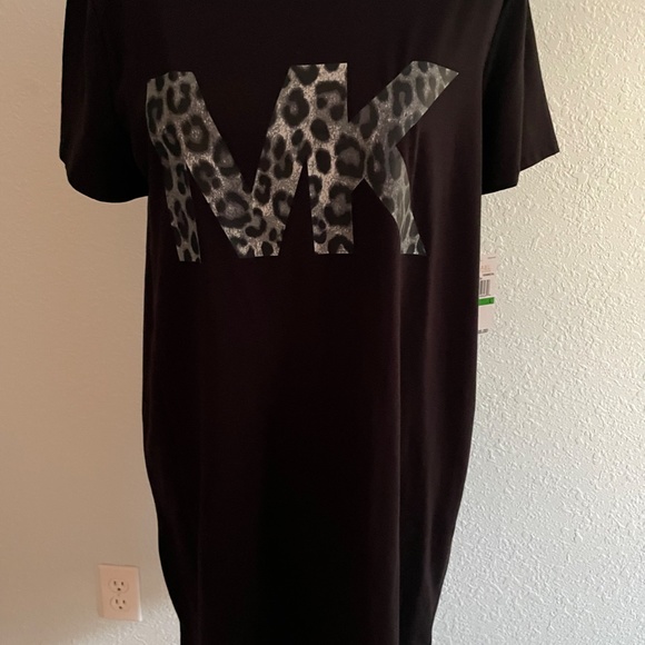 NWT Michael Kors Black w/Leopard MK Tee Shirt Dress - Picture 2 of 8